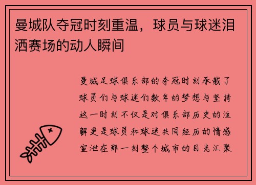 曼城队夺冠时刻重温，球员与球迷泪洒赛场的动人瞬间