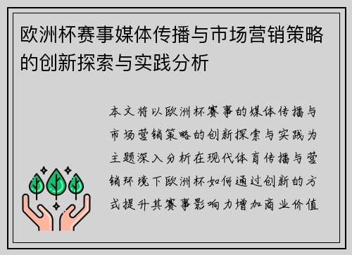 欧洲杯赛事媒体传播与市场营销策略的创新探索与实践分析